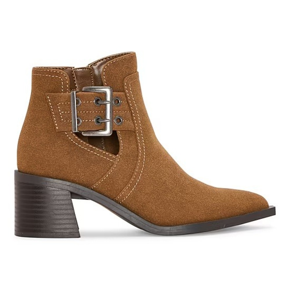 A.n.a Womens Shadow Stacked Heel Booties Tan Buckle Ankle Boots Size 8 Medium